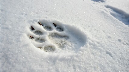 Bear paw print in snow.