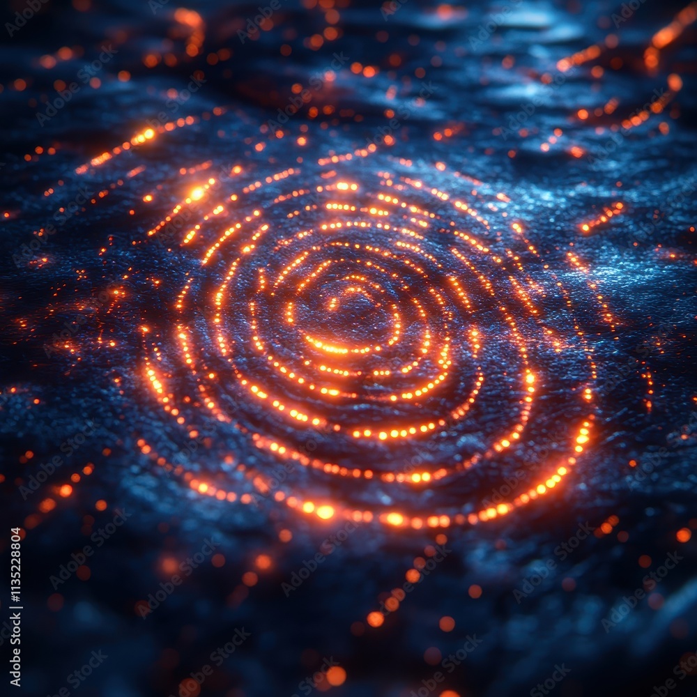 Poster abstract glowing concentric circles on dark textured surface, high resolution background.