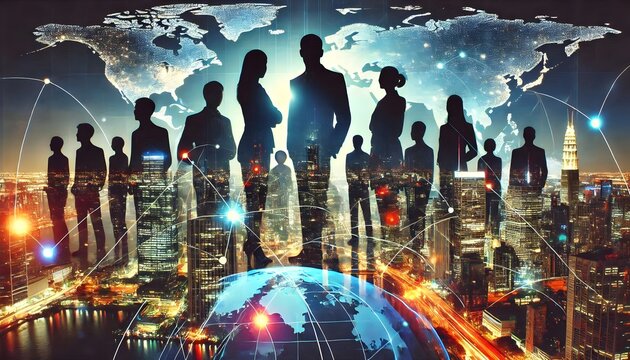 Business Professionals, Global Network Cityscape, Teamwork Concept