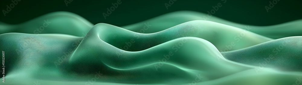 Poster a serene abstract depiction of rolling green waves, creating a soothing and tranquil atmosphere with