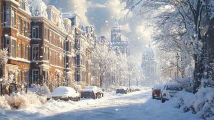 Winter wonderland: exploring historic streets during snowy season.
