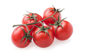 Branch of ripe cherry tomatoes isolated on white background