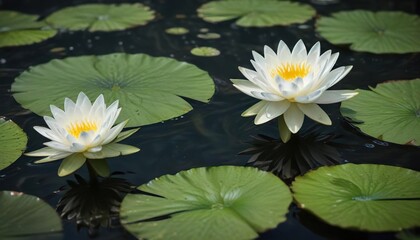 Elegant white water lily with delicate petals against green lily pads, aquatic plant, white, water lily, pond