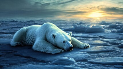 Polar bear resting on ice under Arctic sun solitude beauty