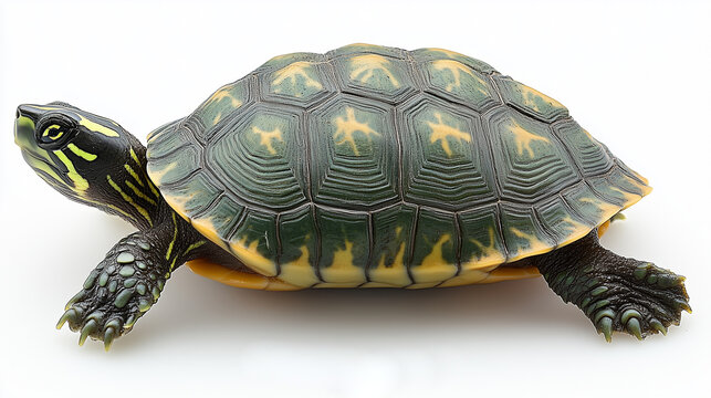 A realistic turtle with a patterned shell.