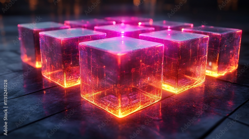 Aufkleber 3d financial cubes gradient glowing layers interactive transparent effect suitable for stock market 