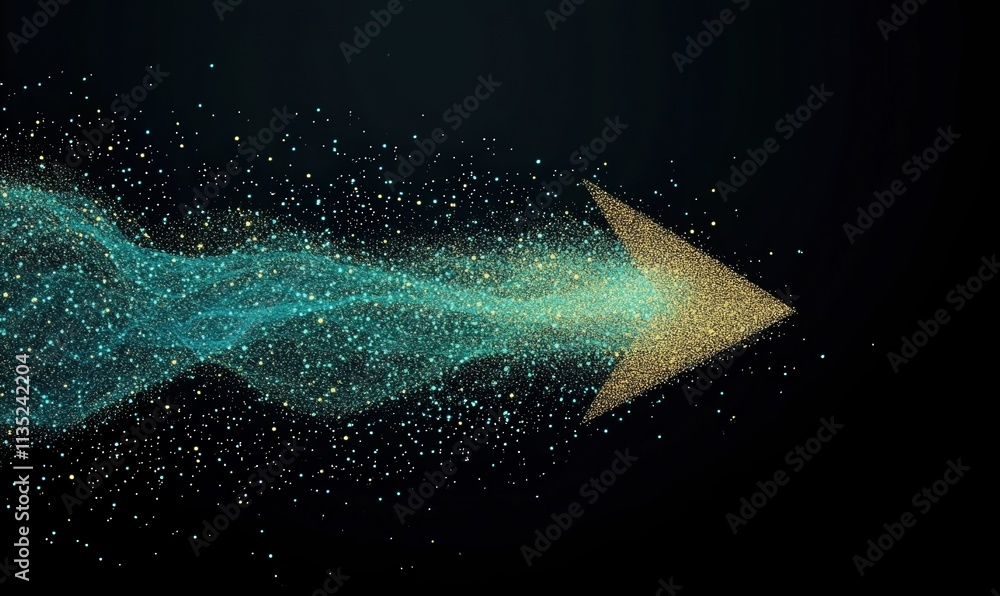 Poster glowing digital arrow representing data flow and technological advancement in vibrant colors against