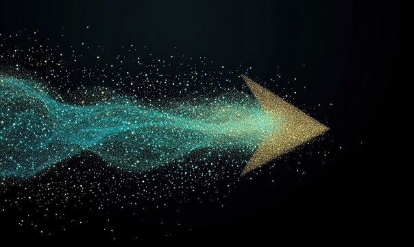 Glowing digital arrow representing data flow and technological advancement in vibrant colors against a dark backdrop