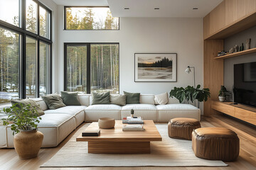 Scandinavian home interior design of modern living room.