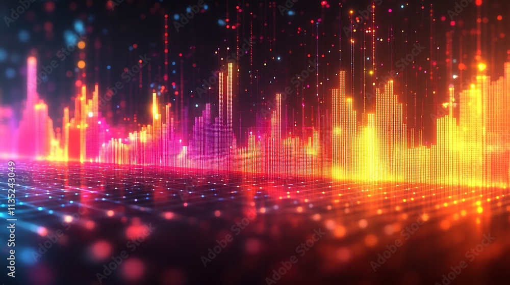 Aufkleber digital grids forming interactive histogram glowing transparent bars perfect financial chart overlay