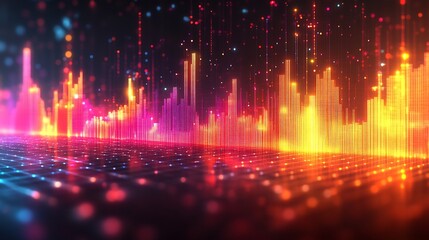 Digital grids forming interactive histogram glowing transparent bars perfect financial chart overlays with clean sleek edges