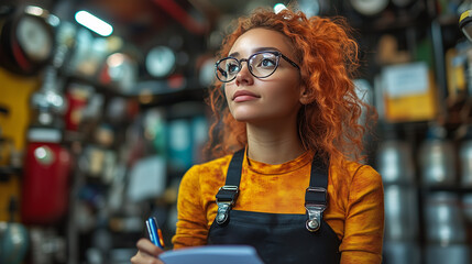 Fototapeta premium Young woman taking notes while learning from a mentor in a workspace.