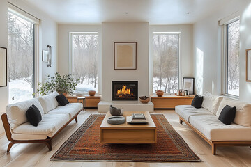 Farmhouse interior design of modern living room.