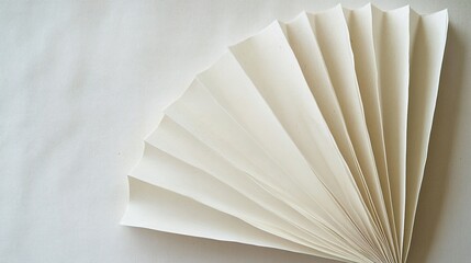  A close-up of the pages in an open book, with one page folded up to reveal the texture of the white paper.