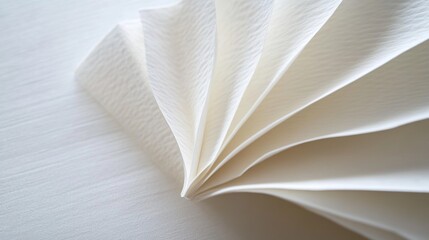  A close-up of the pages in an open book, with one page folded up to reveal the texture of the white paper.