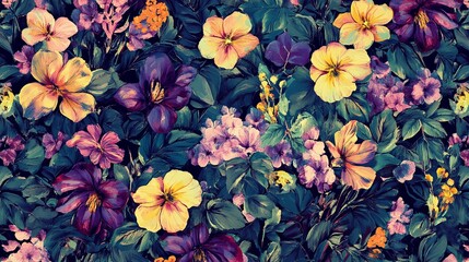 Fototapeta premium Exquisite Floral Pattern Featuring a Vibrant Array of Colors Perfect for Textile Designs and Backgrounds