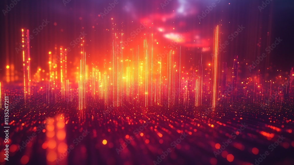 Poster stacked horizontal bars forming digital histograms interactive glowing effect 3d transparent appeara