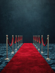 Luxurious Red Carpet with Velvet Ropes in Dark Setting