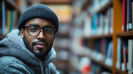 Fototapeta premium Virtual Learning: African American Male Student Excelling in Online Education.