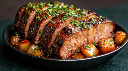 Delicious Rinderbraten with Onions and Garnish