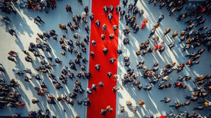 Aerial View of a Crowd Gathering on a Red Carpet
