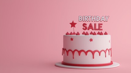 Festive birthday cake with a sale sign, perfect for celebrations and promotional events.