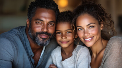 Fototapeta premium Family of mixed races camping by a serene lake.