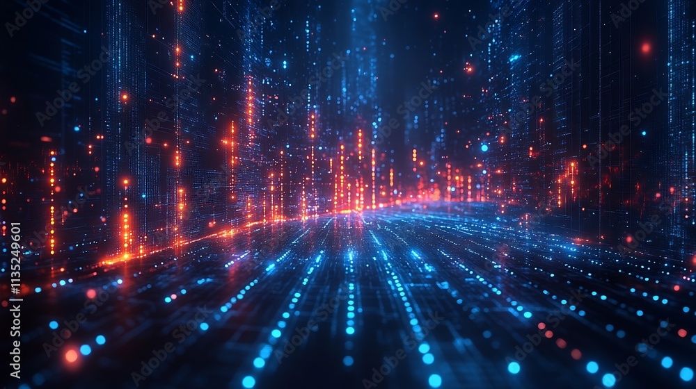 Aufkleber transparent stock market graphs vertical bars neon blue highlights pulsating nodes layered cgi effec