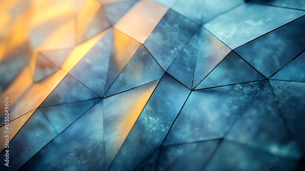 Poster triangular prism grids overlaying each other translucent appearance pastel blue green shades triangu