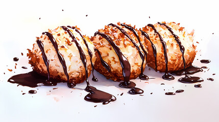 Coconut macaroons with a drizzle of chocolate. Drizzle. Illustration