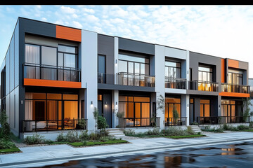 Obraz premium Modern modular private townhouses. Residential architecture exterior.