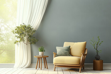 Interior with armchair and side table.