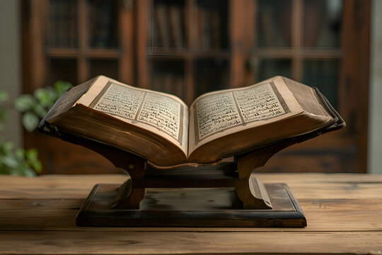 The Koran, the holy book of Muslims, on the rehal of the house