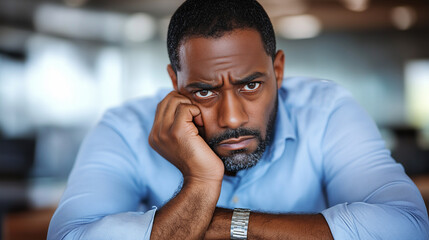 Obraz premium Stressed Sick African American Employee Man.