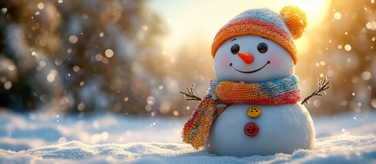 Obraz premium Cheerful snowman in winter wonderland.