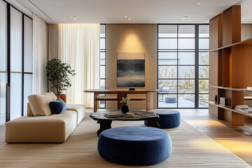 Minimalist, japandi style interior design of modern living room.