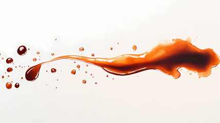 A single, thin stream of brown sauce drizzled on a white background. Drizzle. Illustration