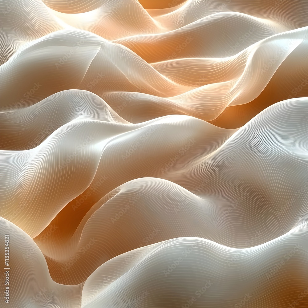 Poster abstract flowing waves of soft, warm tones create a serene and tranquil atmosphere, evoking a sense 