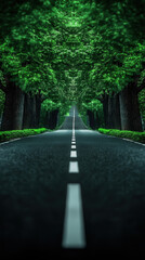 Obraz premium Serene Road Adorned by Lush Green Trees
