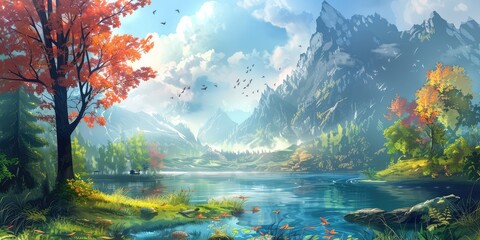 Obraz premium Rays of sunlight in the spruce forest