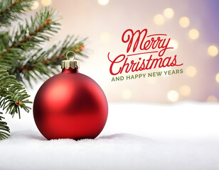 Merry Christmas greeting card, new year greeting card, red ornaments and gold glitter elements decoration, Merry Christmas text