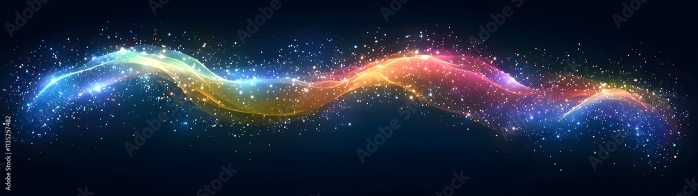 Aufkleber a vibrant abstract wave of colorful light stretches across a dark background, filled with sparkling 
