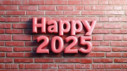 Obraz premium Happy New Year 2025 Brick Wall - Festive, celebratory, brick background, new beginnings, year 2025