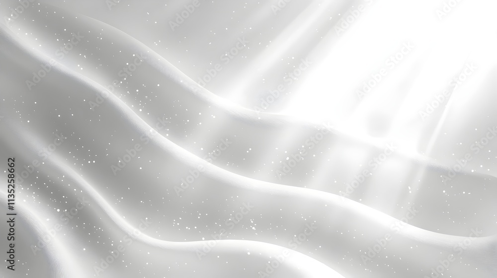 Poster a serene and ethereal abstract image featuring flowing white fabric with subtle glimmers of light, c