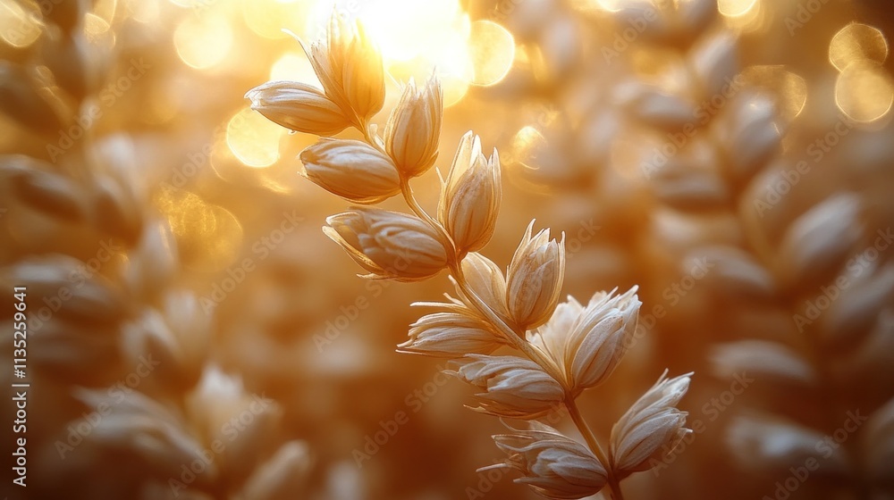 Poster a close-up of delicate white flowers illuminated by soft light, creating a serene atmosphere.