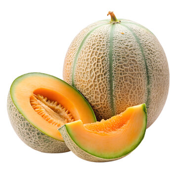 Cantaloupe melon and slice Cantaloupe melon isolated on white background