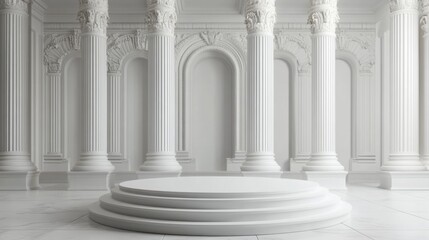 Obraz premium Classical White Interior with Columns and Pedestal