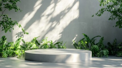 Minimalist Concrete Platform with Foliage