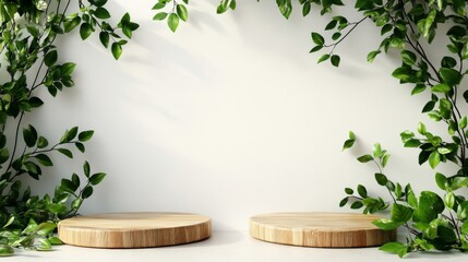 Natural Wooden Display with Greenery
