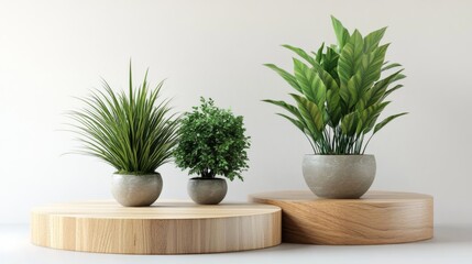Potted Plants on Wooden Pedestals